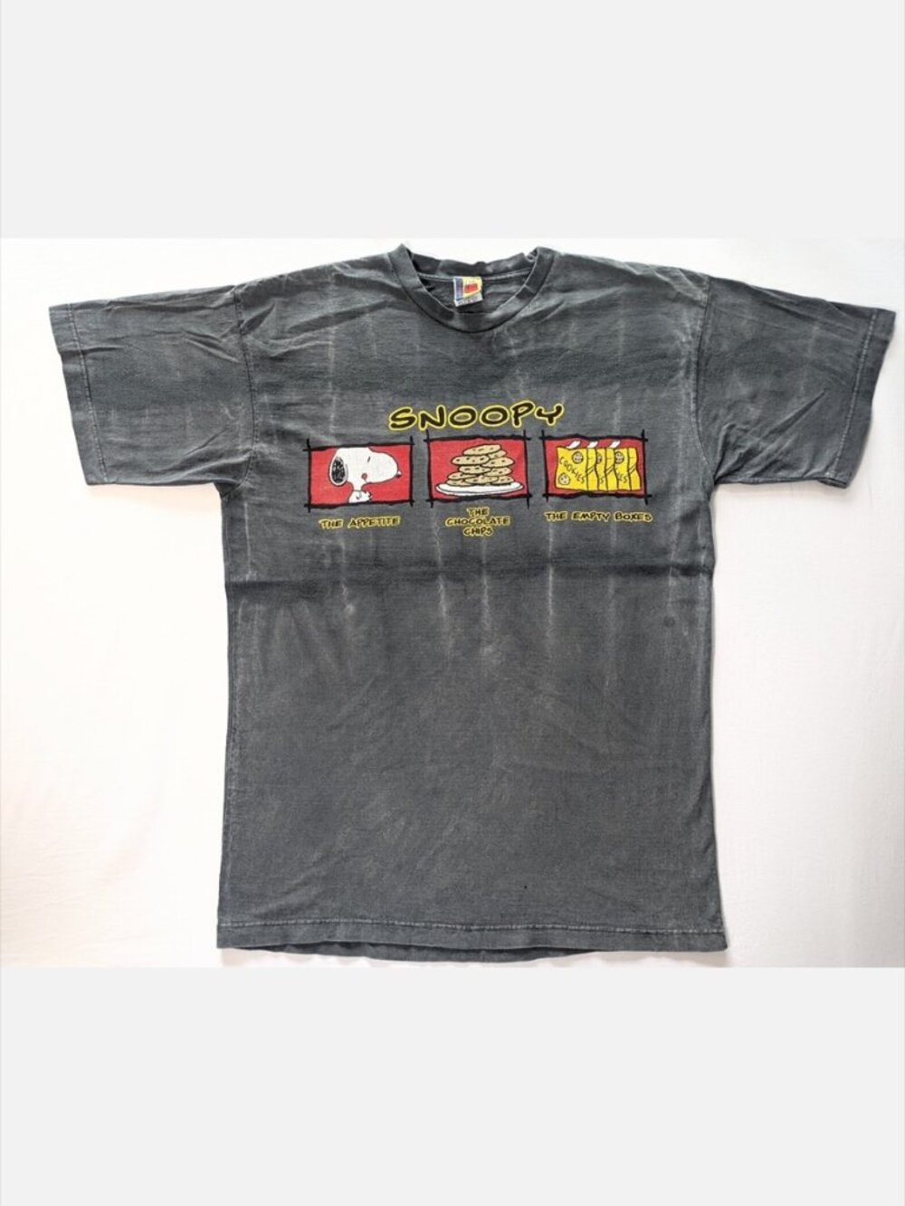 Vintage 90s Snoopy Peanuts Acid Wash Tee Grey L Chocolate Chips